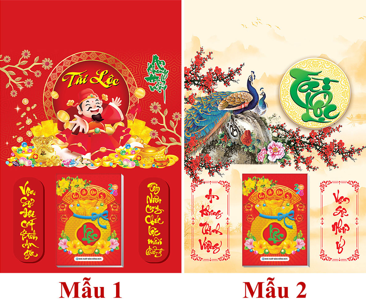 2 Mẫu Tài Lộc - Lịch Treo Tường Laminate Tráng Gương 2026 (40x60 cm)